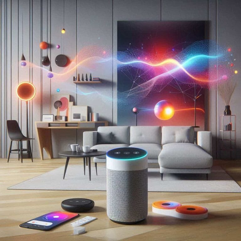 User interacting with a voice-controlled smart home device